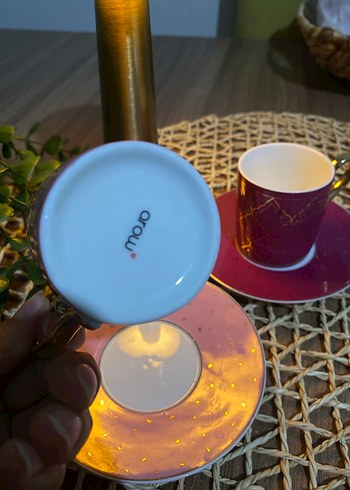 Pembe Desenli 2'li Kahve Fincanı ve Tabağı - Görsel 5