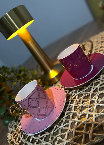 Pembe Desenli 2'li Kahve Fincanı ve Tabağı - Görsel 3