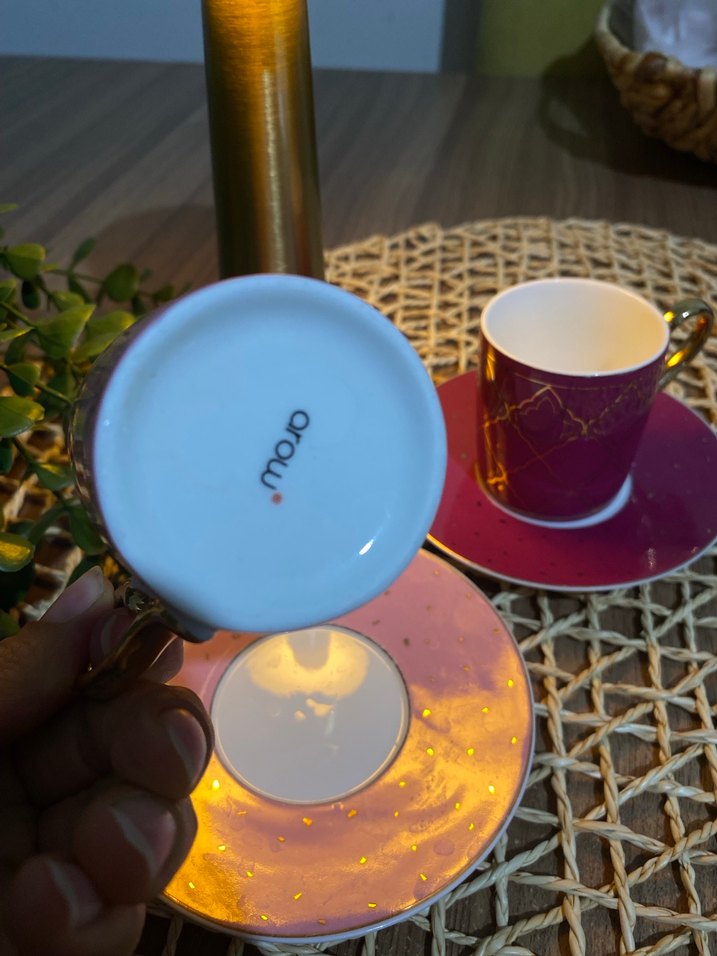 Pembe Desenli 2'li Kahve Fincanı ve Tabağı - Görsel 5