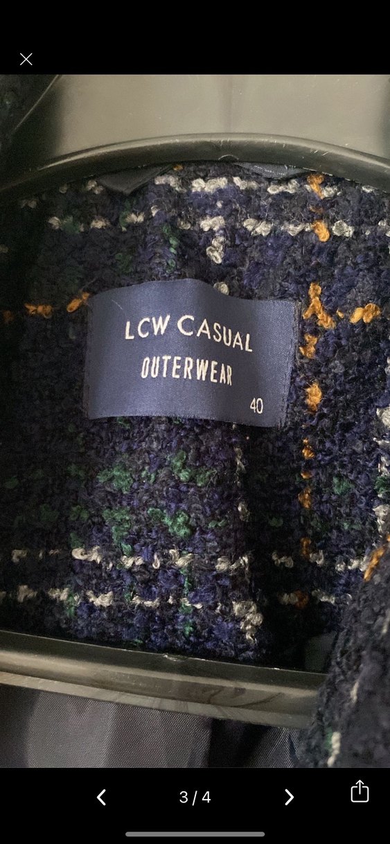 Düğmeli lacivert Gri Ekose Midi Kadın Yün Kaban - Görsel 3