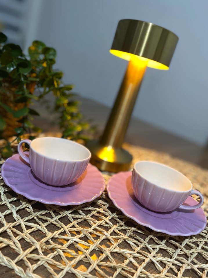 Pastel Mor İkili Fincan ve Tabak Seti - Görsel 3