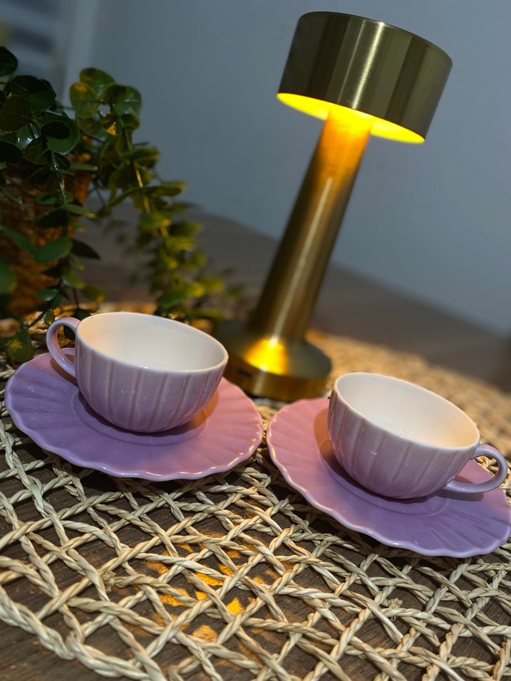 Pastel Mor İkili Fincan ve Tabak Seti - Görsel 2