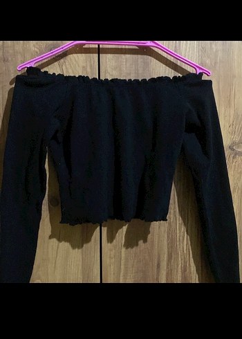 m Beden Siyah Mini Uzun Kollu Triko Bluz