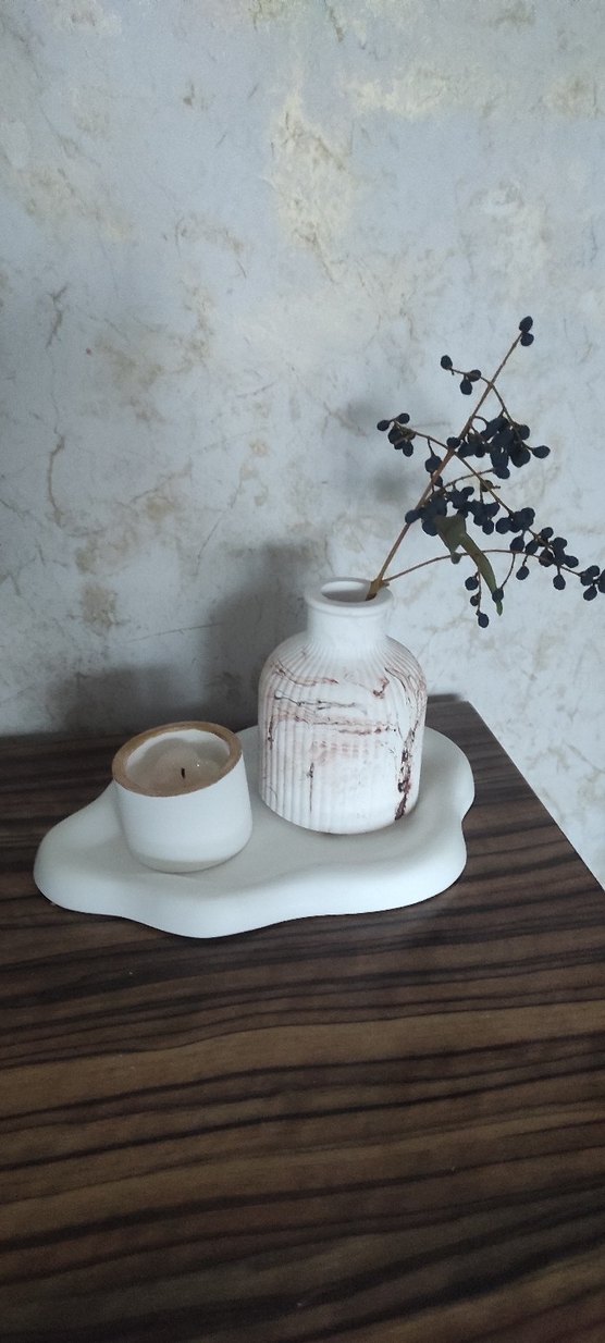 Beyaz Seramik Mumluk ve Kapaklı Saklama Kabı - Görsel 3