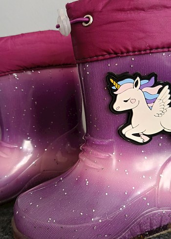 25 Beden parlak mor unicorn yağmur çizmesi