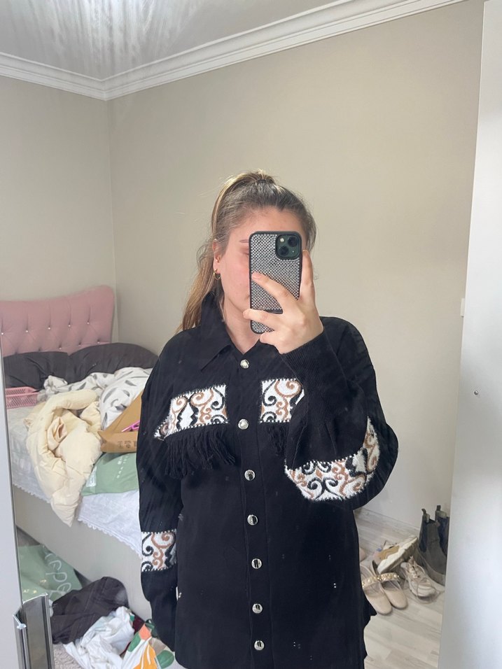 Düğmeli Siyah Denim Kadın Takım - Görsel 5