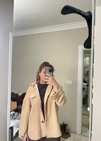 Bej Düğmeli Kadın Midi Ceket - Görsel 6