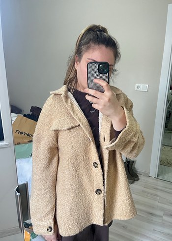 Bej Düğmeli Kadın Midi Ceket - Görsel 5