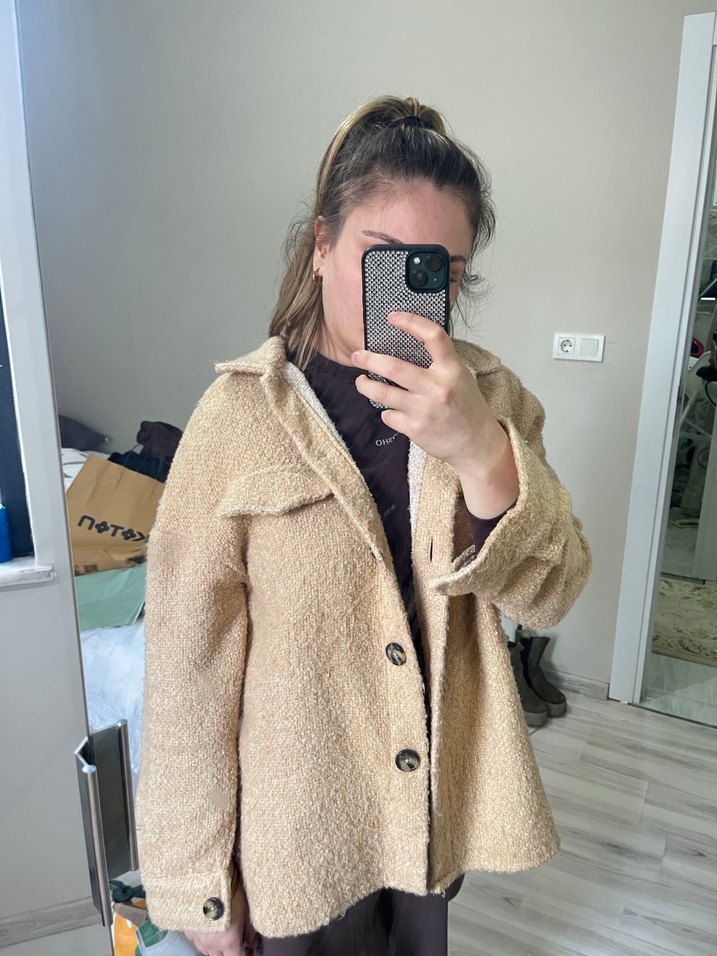 Bej Düğmeli Kadın Midi Ceket - Görsel 5