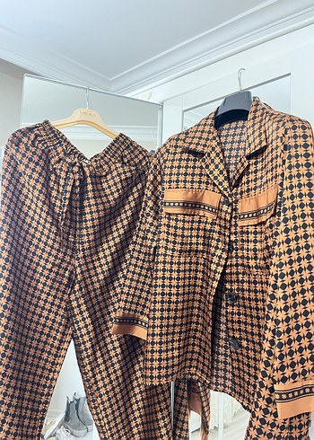 Kahverengi Kareli Kadın Midi Takım - Görsel 3