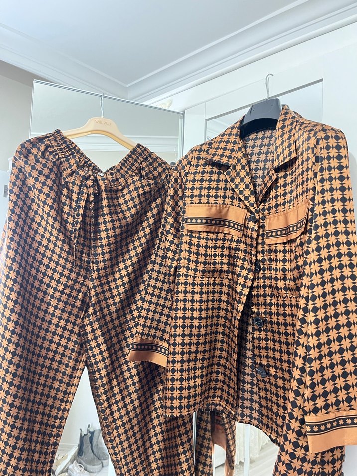 Kahverengi Kareli Kadın Midi Takım - Görsel 3