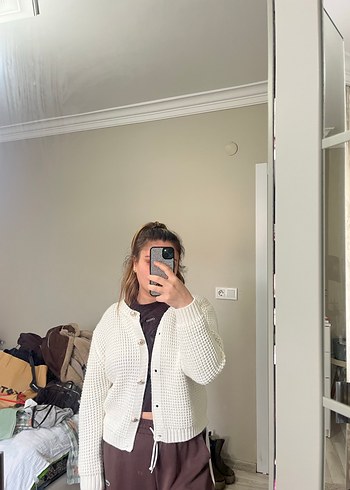 Beyaz Örgü Kadın Hırka - Görsel 3