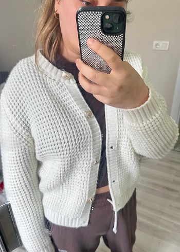 Beyaz Örgü Kadın Hırka - Görsel 4