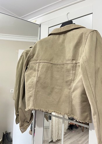 Bej Düğmeli Kadın Kot Ceket - Görsel 5