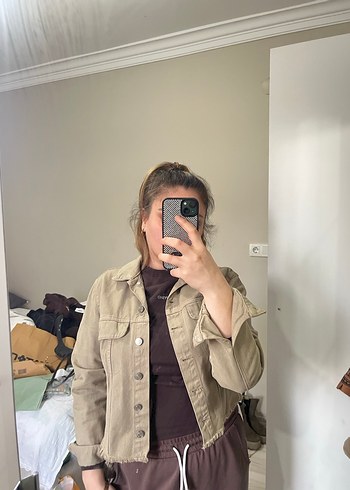 Bej Düğmeli Kadın Kot Ceket - Görsel 2