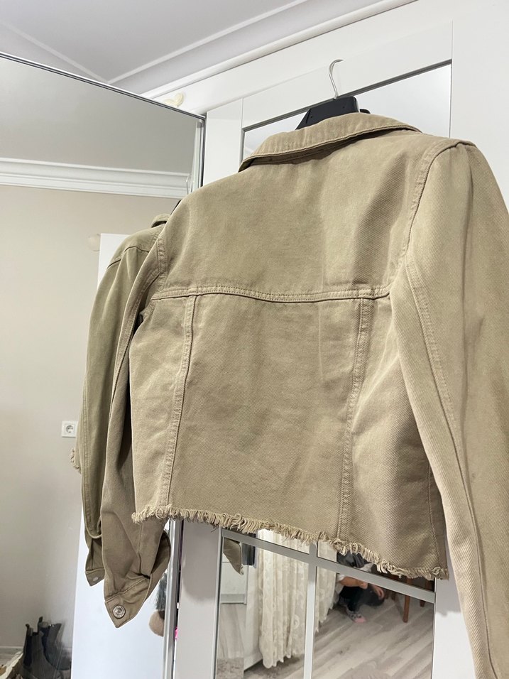 Bej Düğmeli Kadın Kot Ceket - Görsel 5