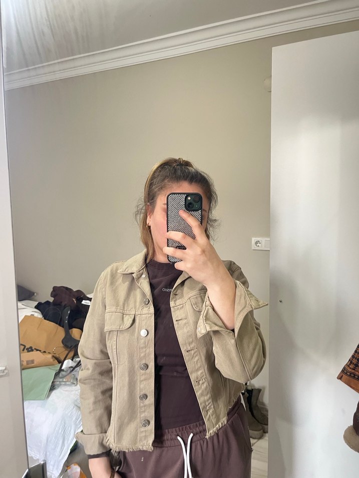 Bej Düğmeli Kadın Kot Ceket - Görsel 2