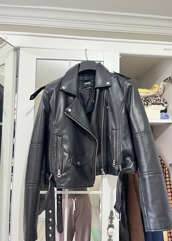 Kadın Siyah Deri Biker Ceket - Görsel 2