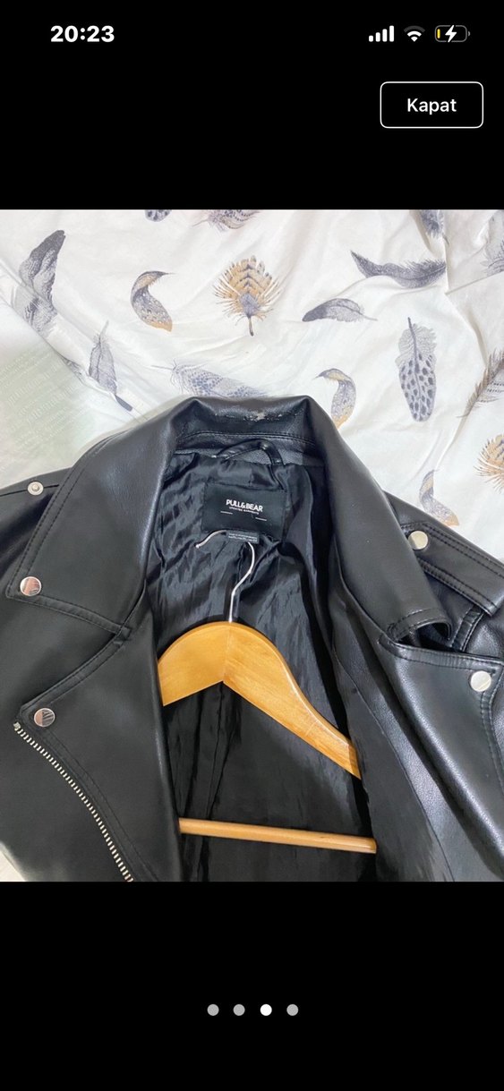 Kadın Siyah Deri Biker Ceket - Görsel 4