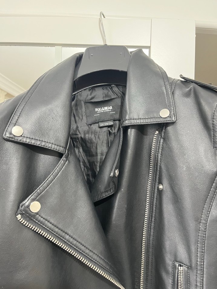 Kadın Siyah Deri Biker Ceket - Görsel 3