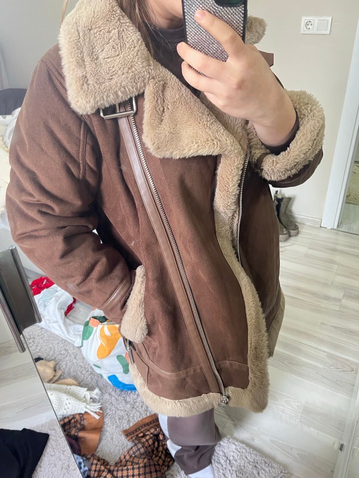 Kahverengi Kürklü Süet Kadın Ceket - Görsel 5