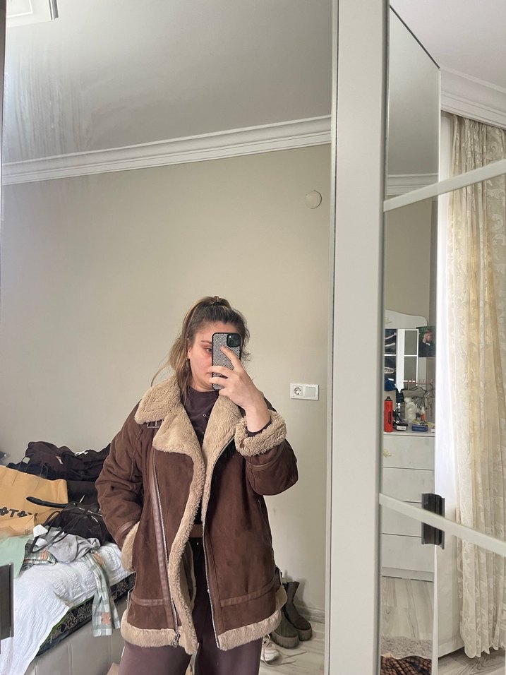 Kahverengi Kürklü Süet Kadın Ceket - Görsel 4