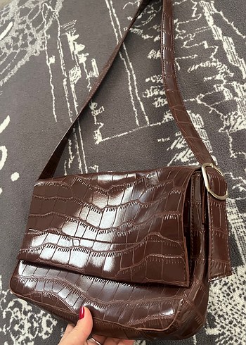 Kahverengi Deri Yılan Desenli Kadın Çanta - Görsel 2