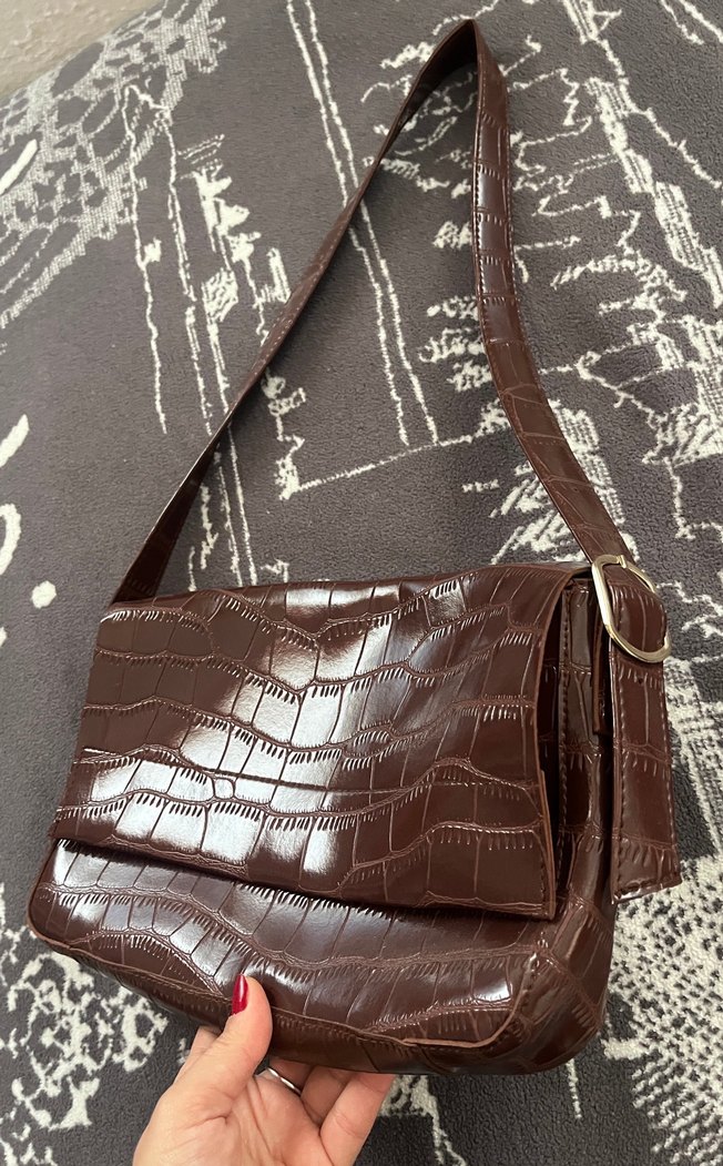 Kahverengi Deri Yılan Desenli Kadın Çanta - Görsel 2