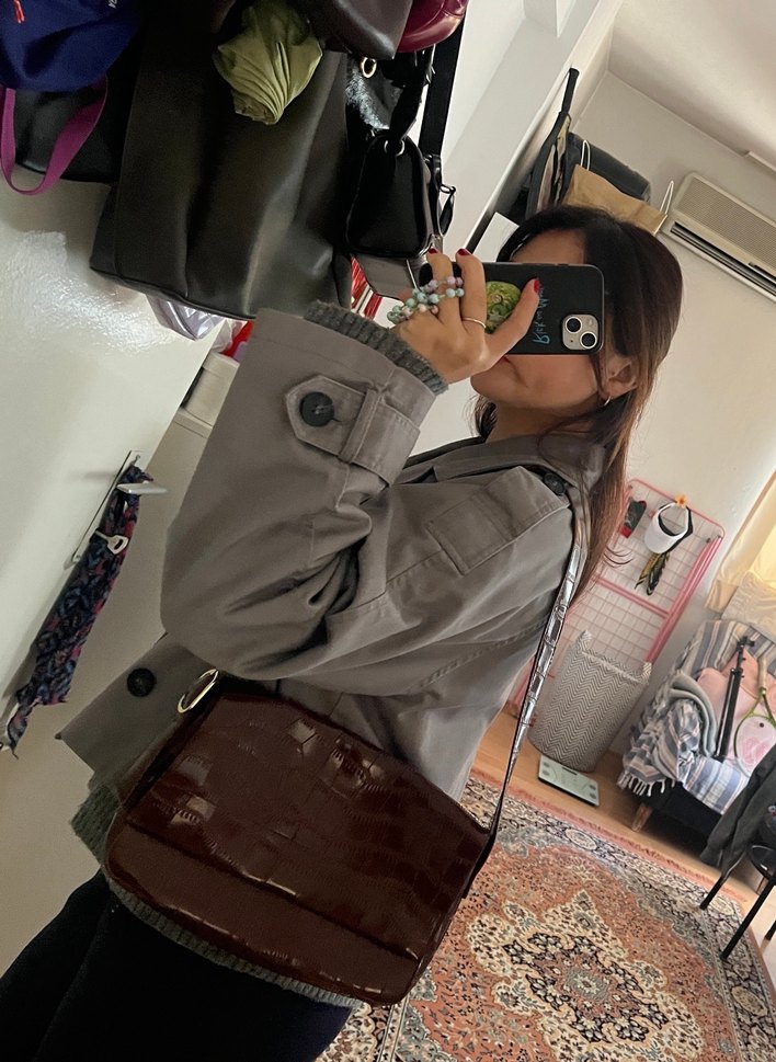 Kahverengi Deri Yılan Desenli Kadın Çanta - Görsel 4