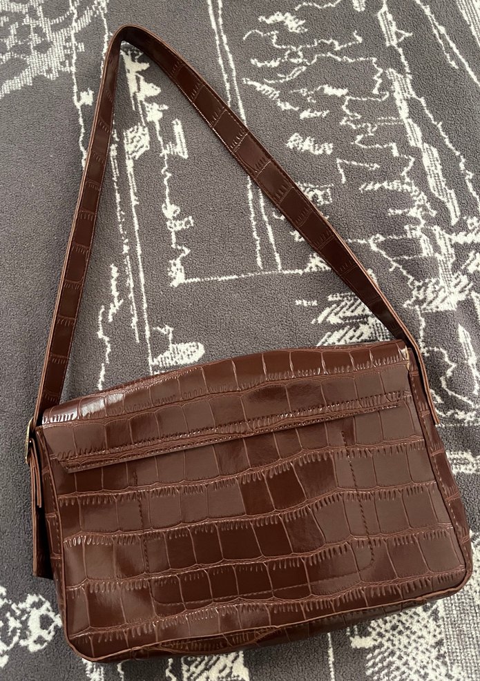 Kahverengi Deri Yılan Desenli Kadın Çanta - Görsel 3