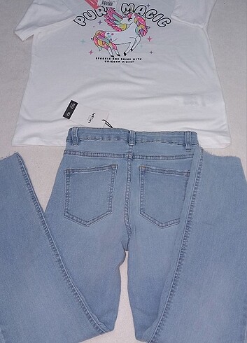 11-12 Yaş Beden Lefties kot pantolon lcw unicorn tshirt