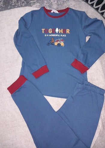8 Yaş Beden mavi Renk Erkek Çocuk Mavi Uzun Kollu Pijama Takımı