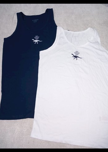 Baskılı Çocuk Atlet 2'li Beyaz ve Koyu - Görsel 5