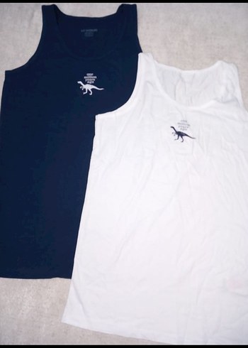 Baskılı Çocuk Atlet 2'li Beyaz ve Koyu - Görsel 8