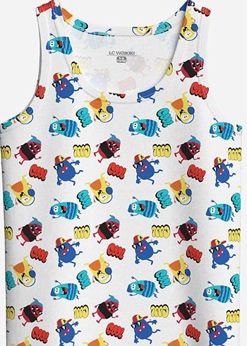 Renkli Desenli ve Düz Mavi Erkek Çocuk Atlet - Görsel 2