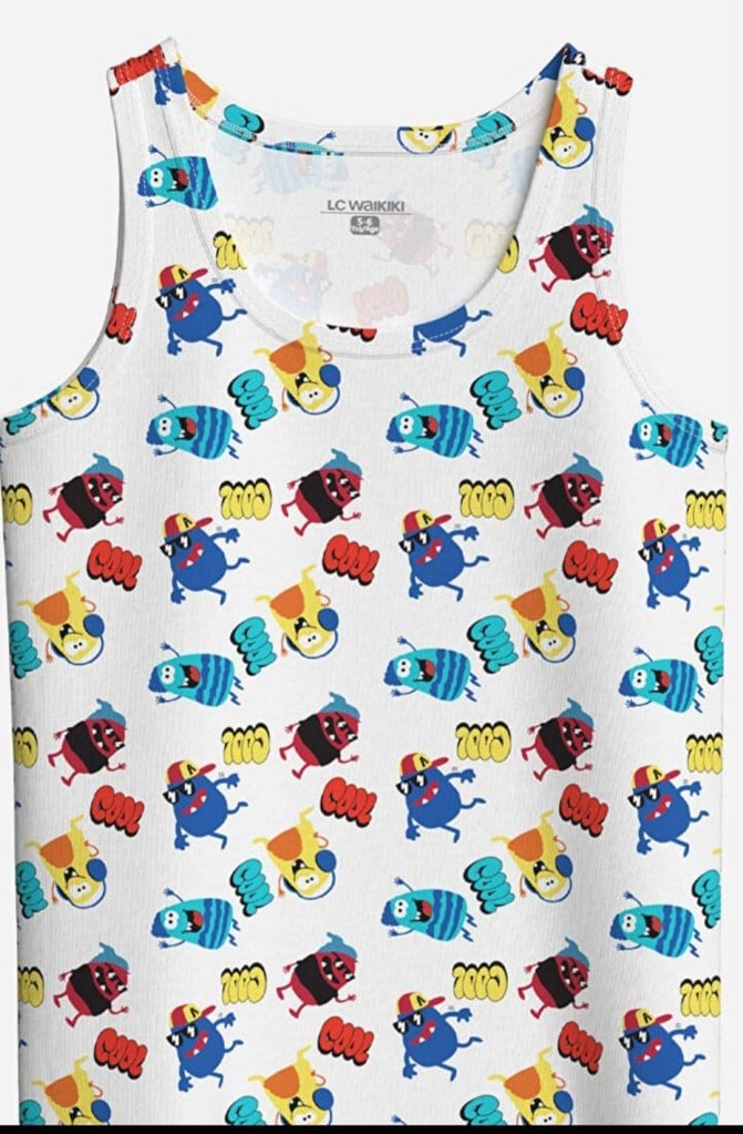 Renkli Desenli ve Düz Mavi Erkek Çocuk Atlet - Görsel 2