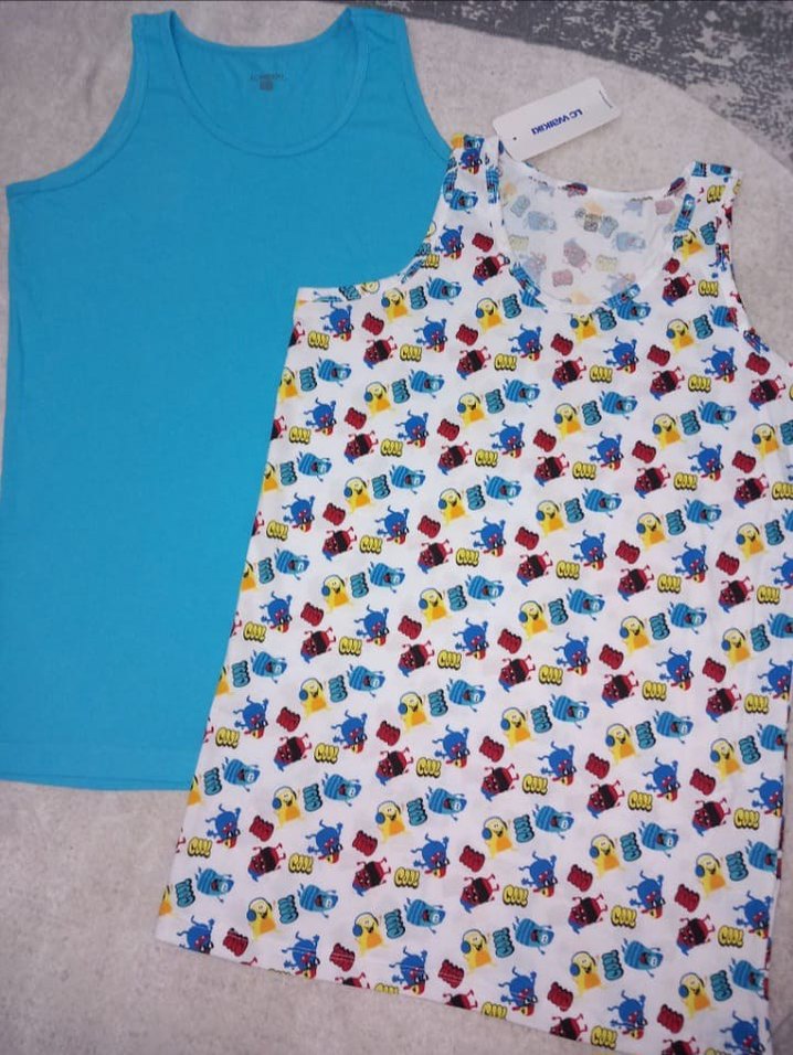 Renkli Desenli ve Düz Mavi Erkek Çocuk Atlet - Görsel 4