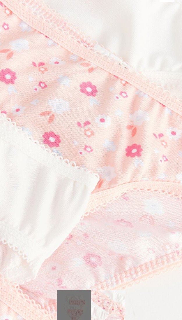 Çiçek Desenli ve Beyaz Kız Çocuk Külot Seti - Görsel 2