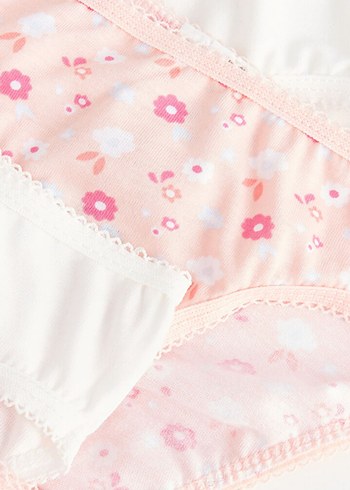 Çiçek Desenli ve Beyaz Kız Çocuk Külot Seti - Görsel 2