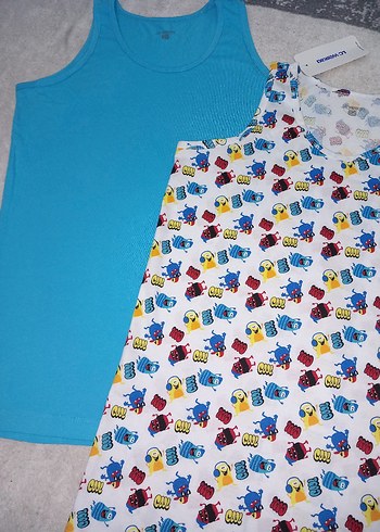 Çocuk Renkli Baskılı ve Mavi Atlet Seti - Görsel 6