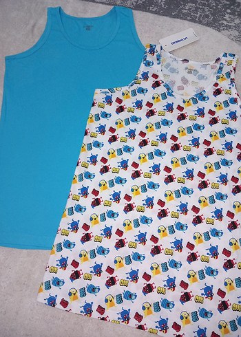 Renkli Baskılı ve Mavi Çocuk Atlet Seti - Görsel 5