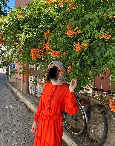 s Beden turuncu Renk Yazlık elbise