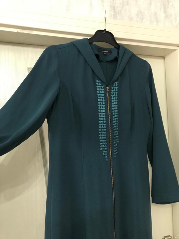 Kadın Turkuaz Uzun Silky Ferace - Görsel 2