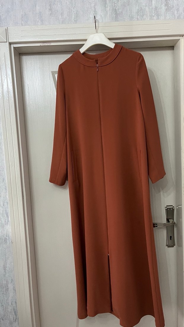 Turuncu Uzun Kollu Salaş Elbise Ferace Kap - Görsel 3