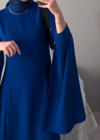 Mavi Uzun Kollu Salaş Kadın Elbise - Görsel 2