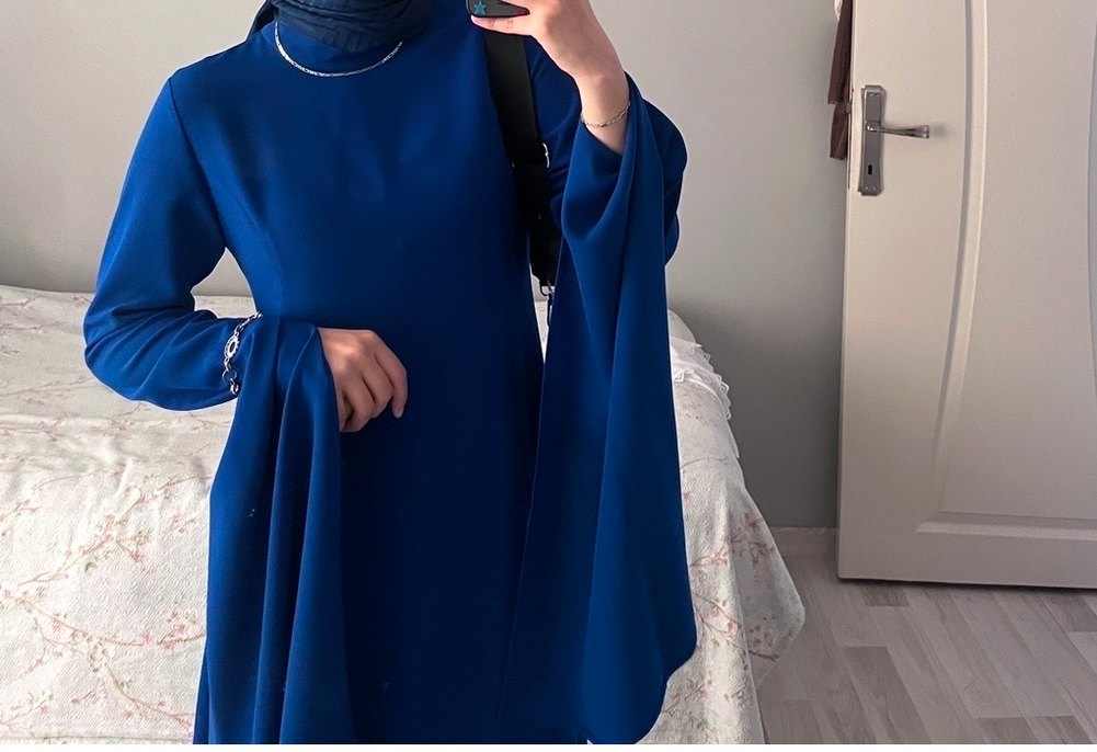 Mavi Uzun Kollu Salaş Kadın Elbise - Görsel 3