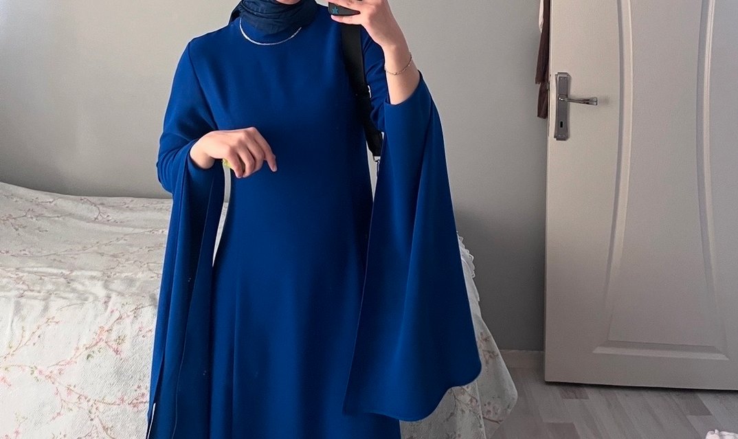 Mavi Uzun Kollu Salaş Kadın Elbise - Görsel 2