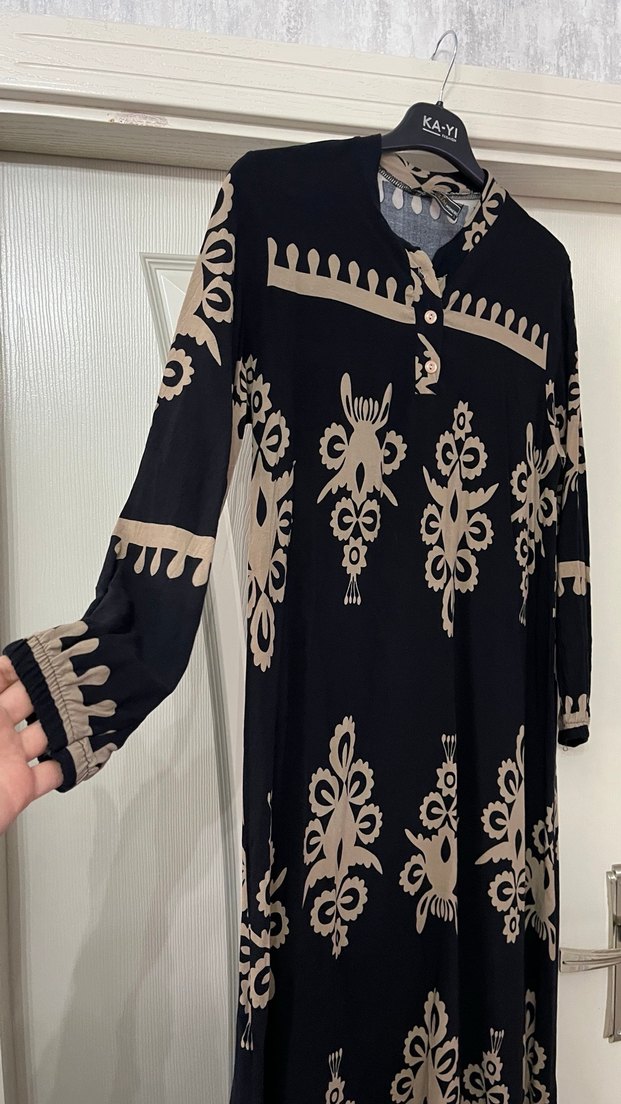 Bohem Siyah Uzun Kollu Salaş Elbise - Görsel 3