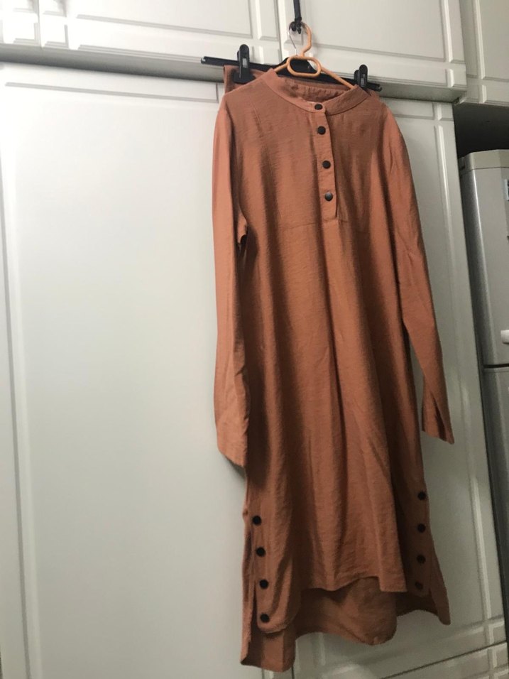 Düğmeli Kahverengi Kadın Keten Takım - Görsel 2