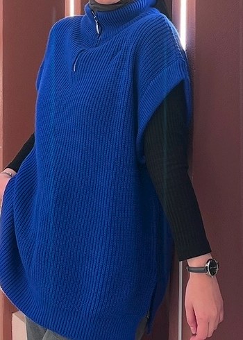 Kadın Mavi Boğazlı Triko Süveter - Görsel 2